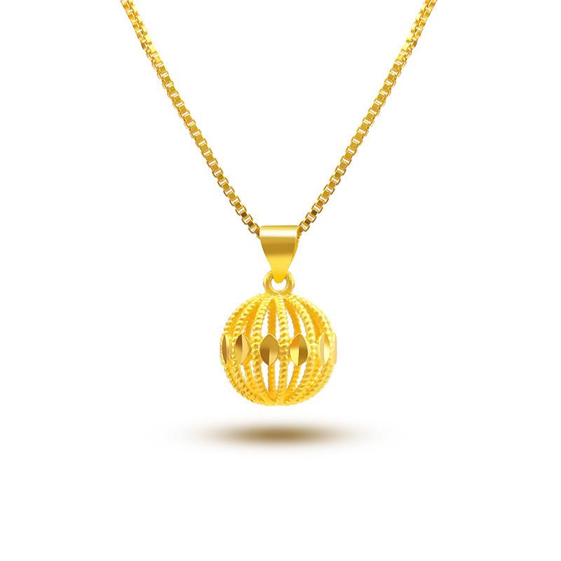Vietnamese Gold Plated Openwork Ball Pendant Necklace for Women