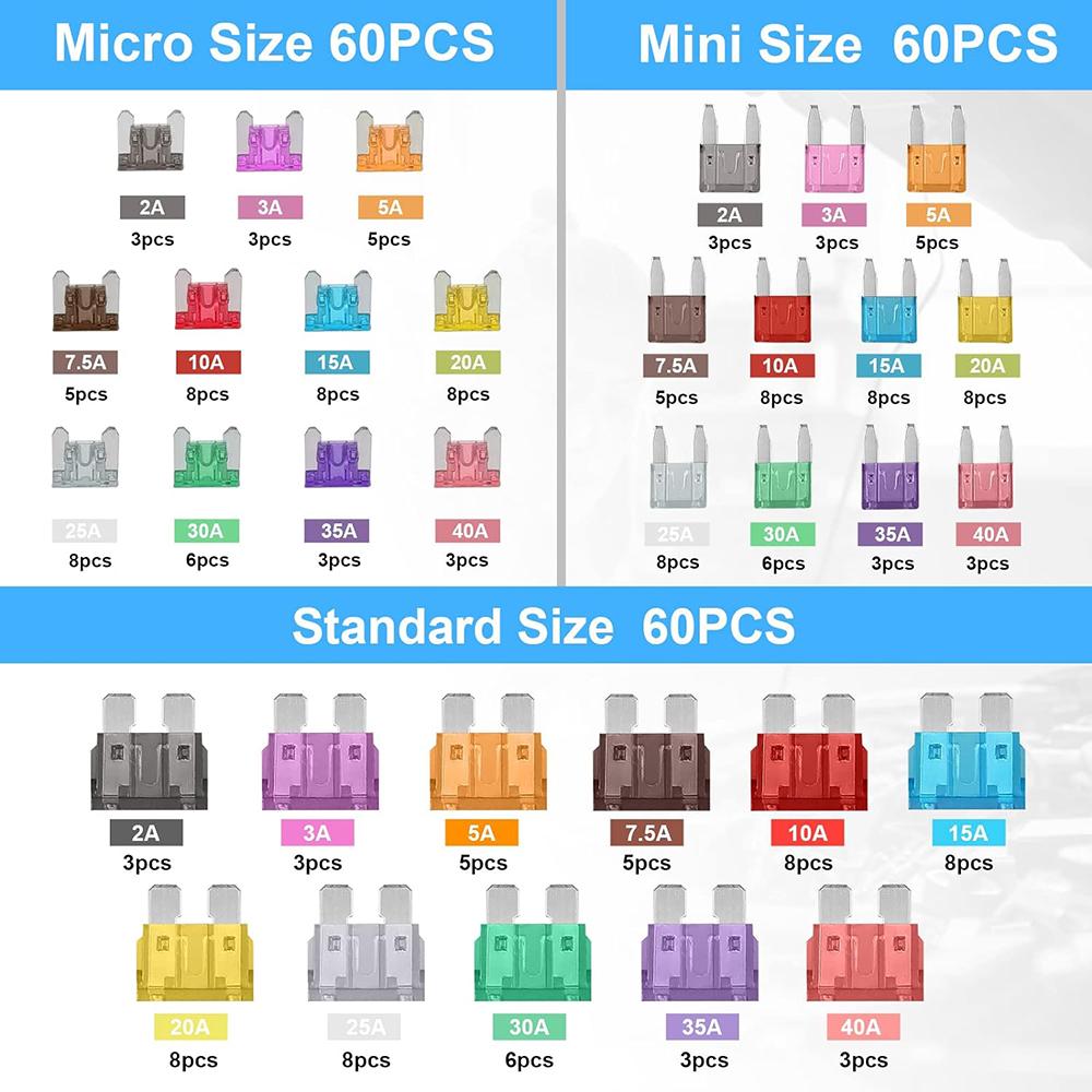 180Pcs 100pcs 50pcs Car Fuse Assortment Set Profile Middle Size Blade Type Fuse Auto Car Truck 2-35A Fuse with Box Clip Fuse Holders1