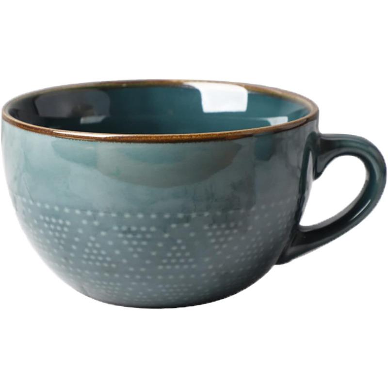 700ml Large Capacity Ceramic Soup Mug Vintage Orange Breakfast Bowl Cup Microwave Safe Oatmeal Yogurt Cereal Cup With Handle