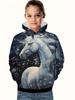 Sudadera con capucha de manga larga para niña con estampado de caballo en 3D, ropa cómoda para niños.
