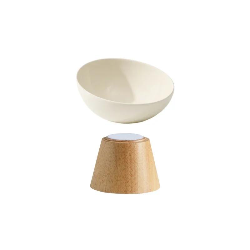Cat Tilted Ceramic Bowl Small Dogs Elevated Food Water Feeders Pet Drinking Eating Supplies with Wooden Stand