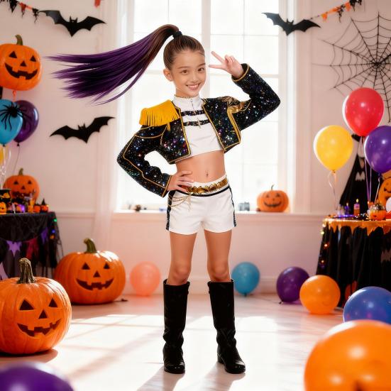 Demon Hunter Girl's Costume Performance Outfit for Stage Shows Halloween Cosplay Stage Attire for Comfort Colorful Dance Ensemble