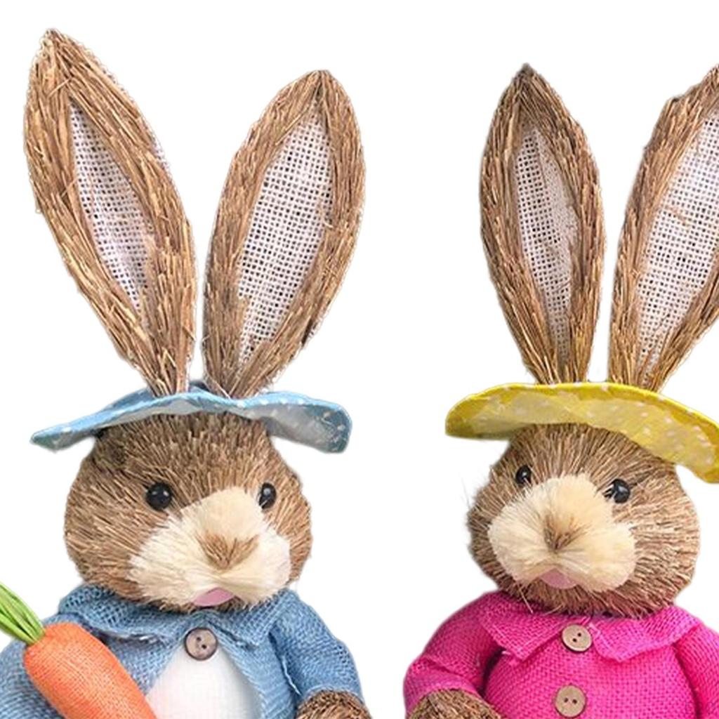 1 Pair Artificial Woven Figures Animal Model Sculpture Standing Statue Doll for Office Easter