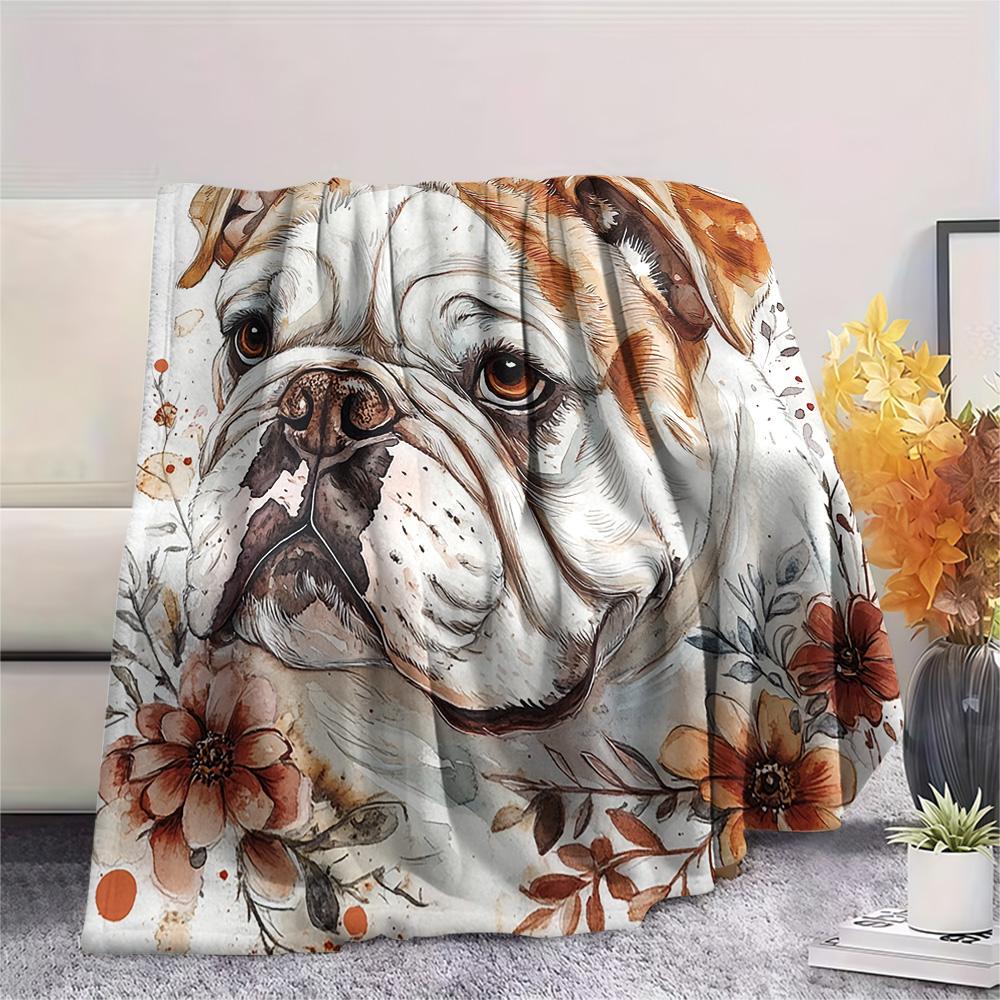 Bulldog Print Flannel Blanket, High quality Comfortable for All Seasons, Home Decor, Warmth and Comfort, Perfect for Christmas Gifts