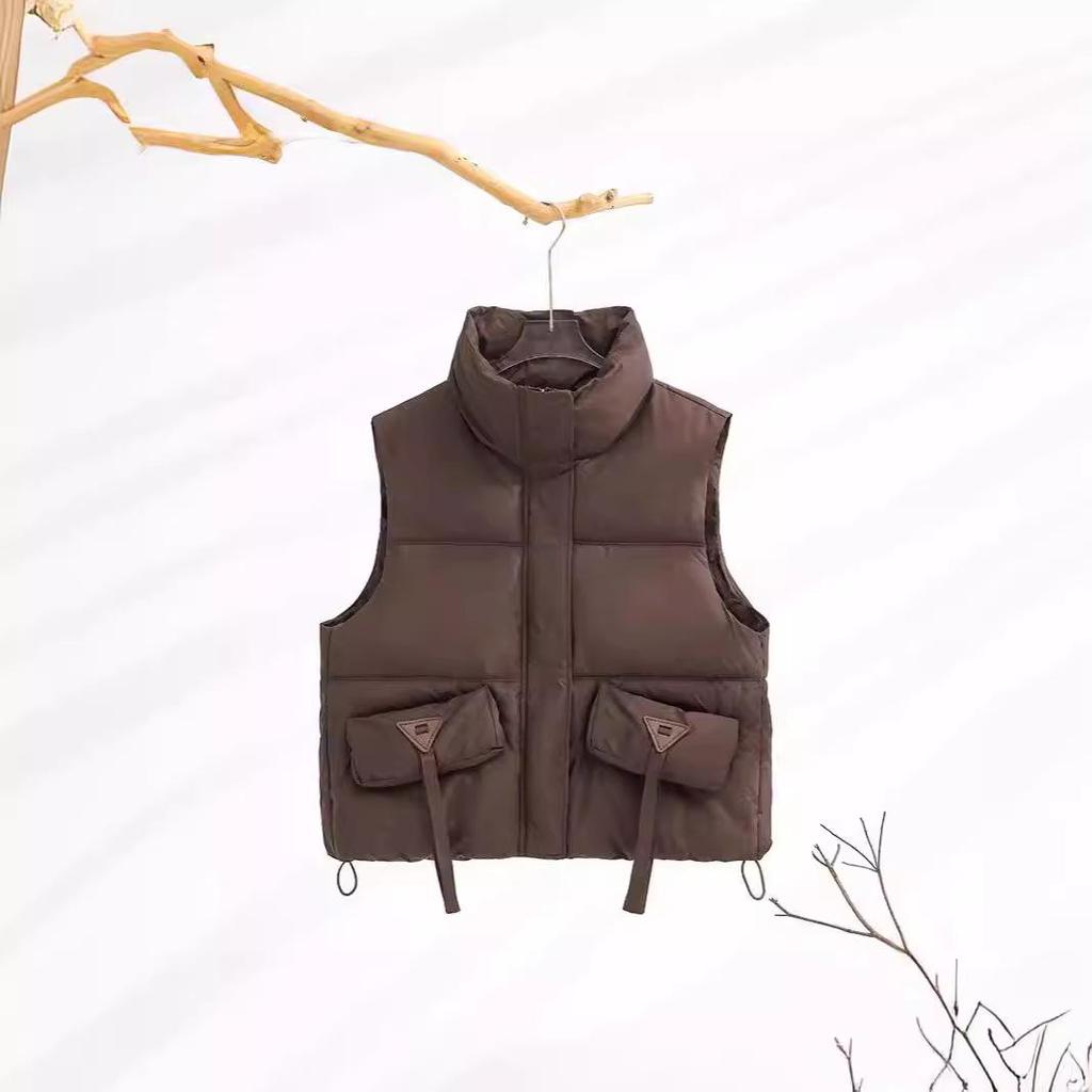 Women's Korean Style Stand-up Collar Sleeveless Waistcoat - Autumn/Winter Solid Color Warm Vest