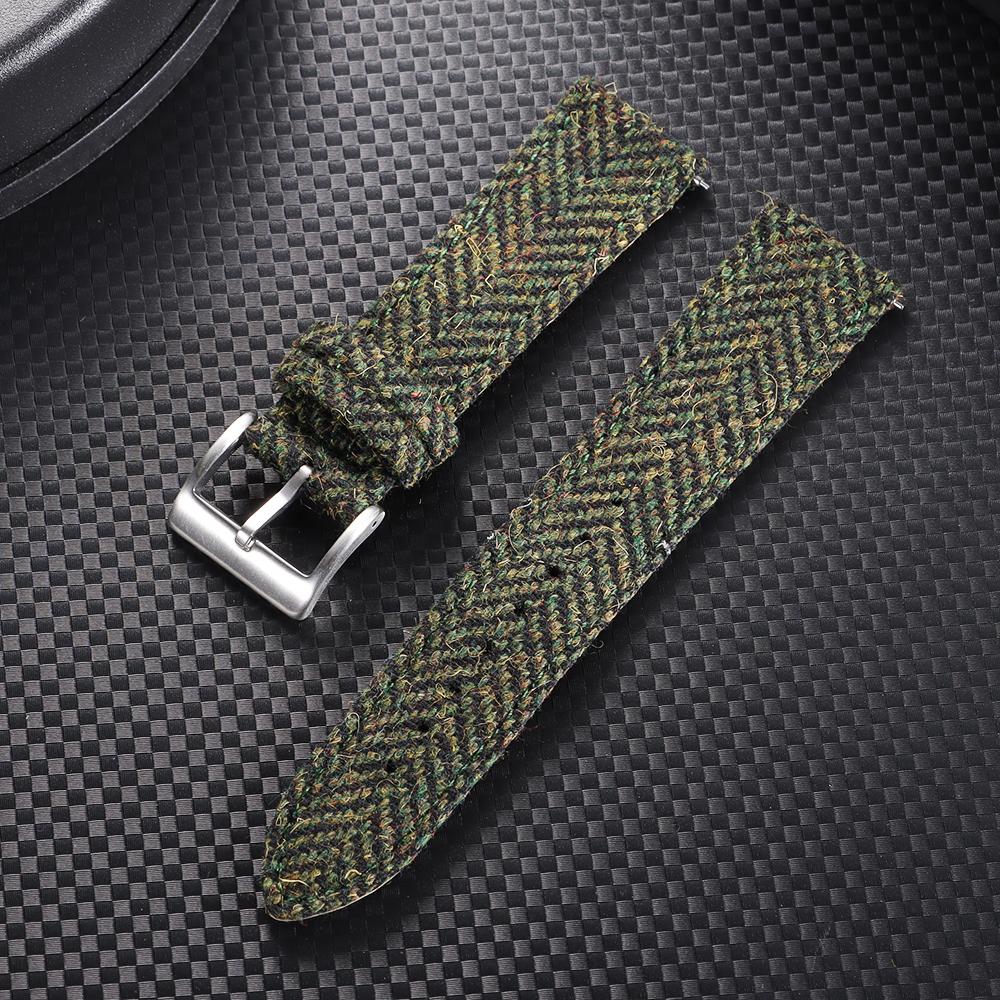 

Винтажный ремешок для часов из натуральной кожи, твидовый нейлоновый ремешок 18 мм 20 мм 22 мм, быстросъемный плетеный браслет для Omega для Seiko Smartwatch 20mm зелёный