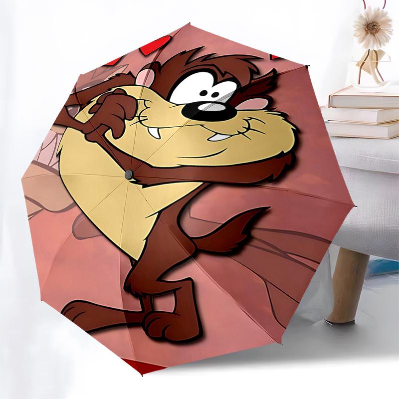Love in the Rain: Taz the Tasmanian Devil Heart-Shaped Umbrella - Automatic Opening and Closing, Foldable Design, 8-Rib Iron Frame, Outdoor