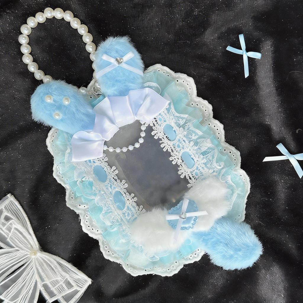 Cute Rabbit Ear Card Holder With Lace Bow Decoration Kawaii Id Credit Card Case For Girls Fashionable Cosplay Accessory