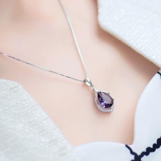 Kobiety Droplet Faux Ametyst Naszyjnik Dekoracja obojczyka Wisiorek Biżuteria Prezent