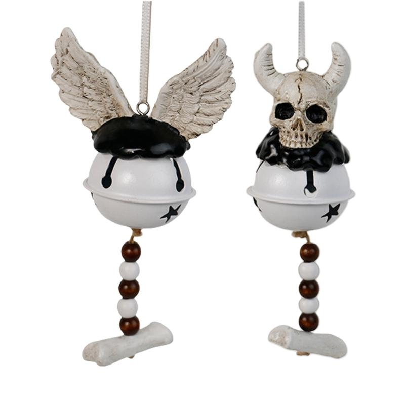 Gothics Skull WindChime Set of 2 Halloween Party Supplies Resin Iron Crafted Indoor Outdoor Decoration
