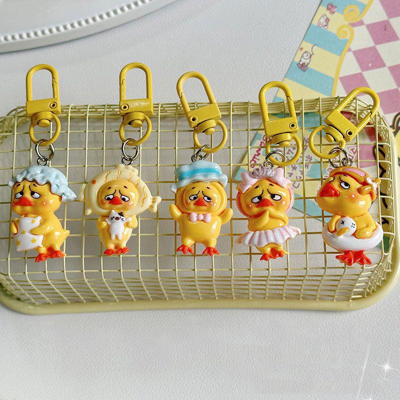 Kawaii Upsetduck Yellow Duck Resin Doll Keychain Pendant Keyring For Girls Backpack Charm Headphone Case Accessories Couple Gift