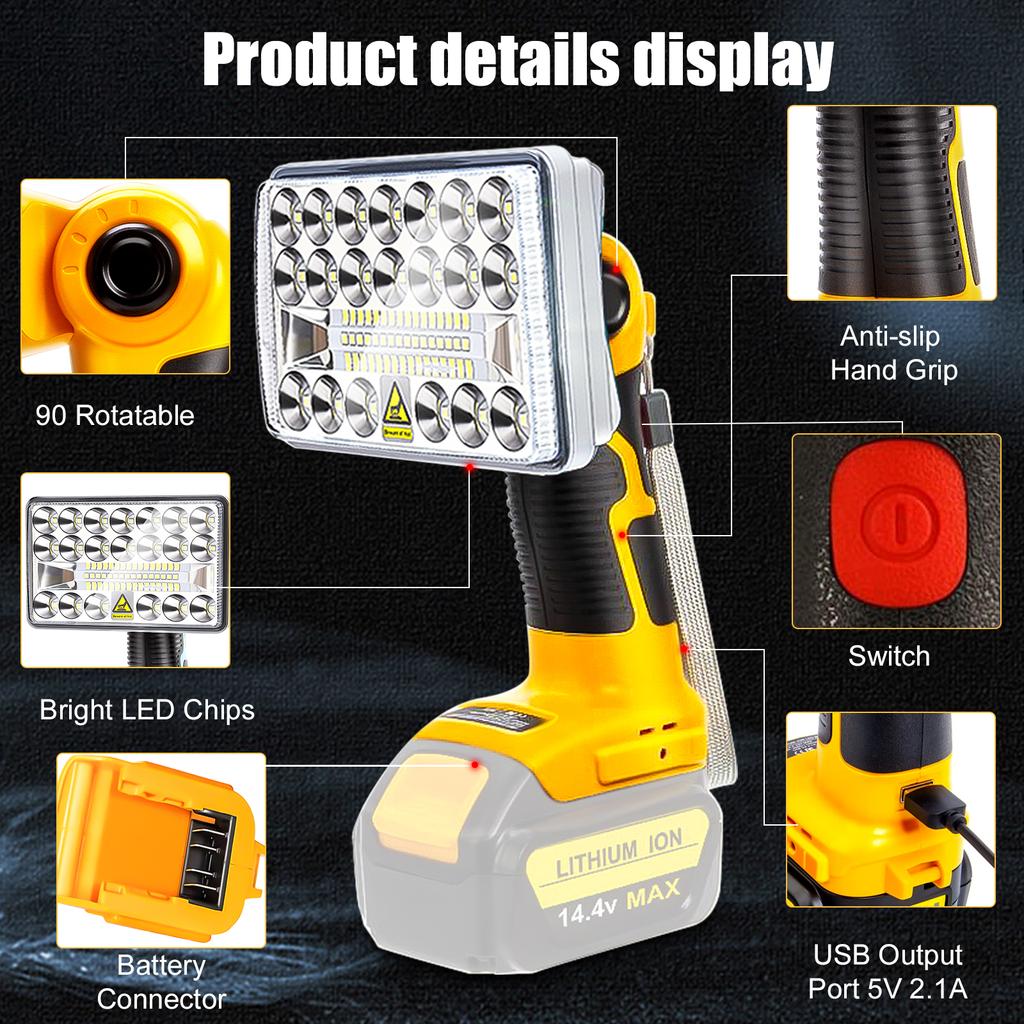 DCB200 Lamp Work Light Tool Light Spotlight Outdoor Light Led Light for Dewalt 18W 5 Inch 14.4V-20V Lithium Ion Battery DCB182