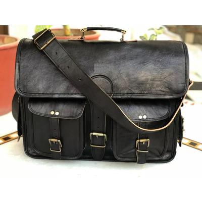 Męska Czarna Skórzana Vintage Torba Listonoszka na Ramię do Laptopa Torba Podróżna