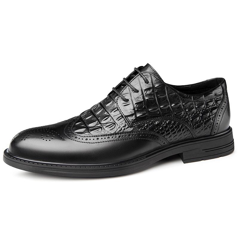 Fashion Crocodile Pattern Mens Brogues Shoes Classic Retro Male Genuine Leather Oxford Shoes Lace Up Business Shoes Formal Office Flats