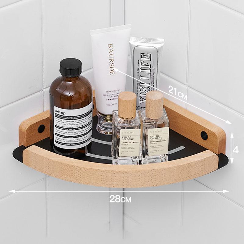

Wood Bathroom Shelving Shampoo Shower Storage Rack Triangular Shelving Wall Mounted Bathroom Corner Shelf Aluminum Brushed gold чорний