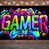 Colorful Graffiti Super Player Themed Banner Backdrop Children Birthday Party Background Decoration Banner Photography Backdrop