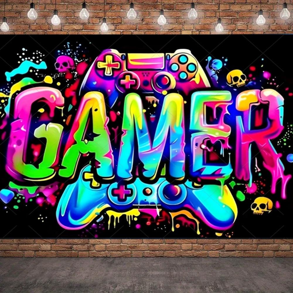 Colorful Graffiti Super Player Themed Banner Backdrop Children Birthday Party Background Decoration Banner Photography Backdrop