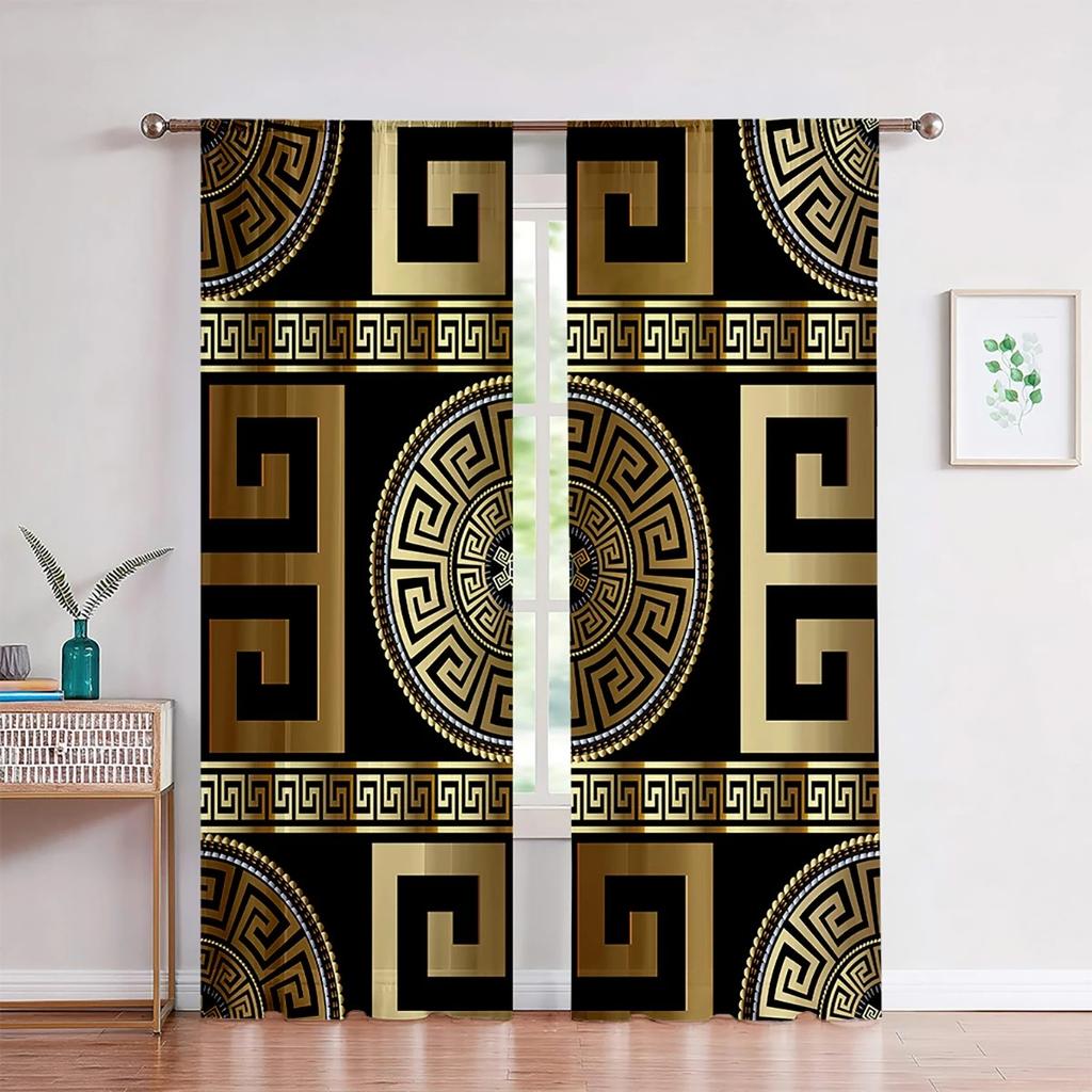 Retro Pattern Curtains Personalized Luxury Rune Shield 3D Printing Curtain Rod Pocket Decorative Curtains Bedroom Living Room