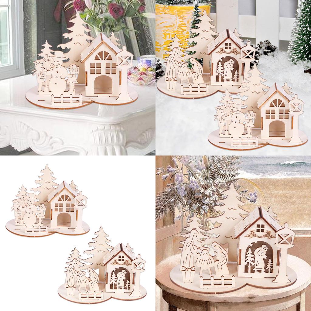 Elegant Nordic 3d Wooden Christmas Tree House Puzzle Delightful Tabletop Decor