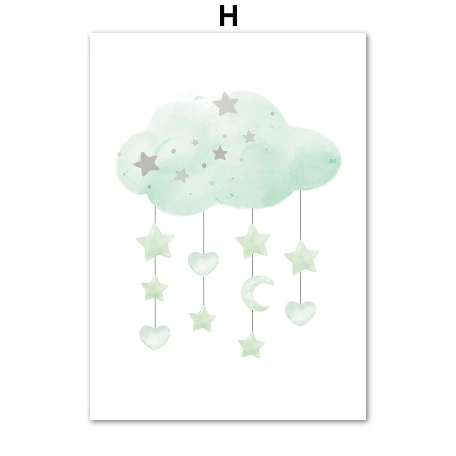 

Elephant Balloon Rainbow Moon Stars Cloud Swing Baby Kids Posters Wall Art Nursery Canvas Prints Home Kids Room Decor Pictures 13X18 cm No Framed