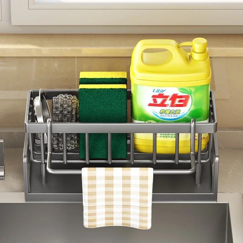 Bucătărie burete rack scurgere rack curățare detergent sortare multifuncțional pânză rafturi tijă masă depozitare rack organizator