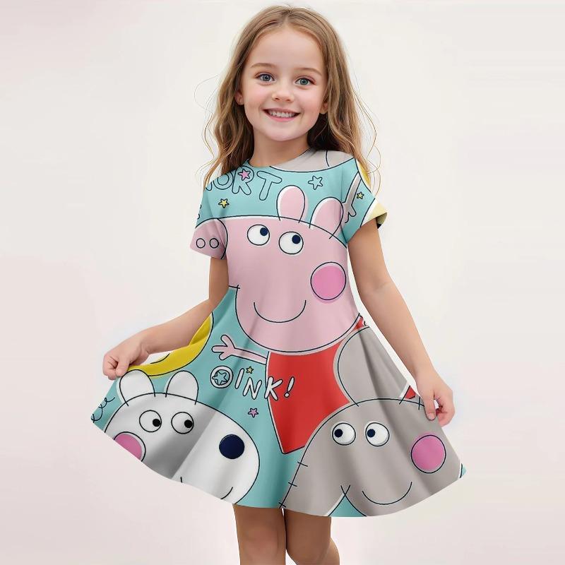 

3D Printed T-shirt Peppa Pig Dress Kids Fashion Cartoon Pattern Cute Short Sleeved Dresses Cosplay Youth Girl Clothes 110