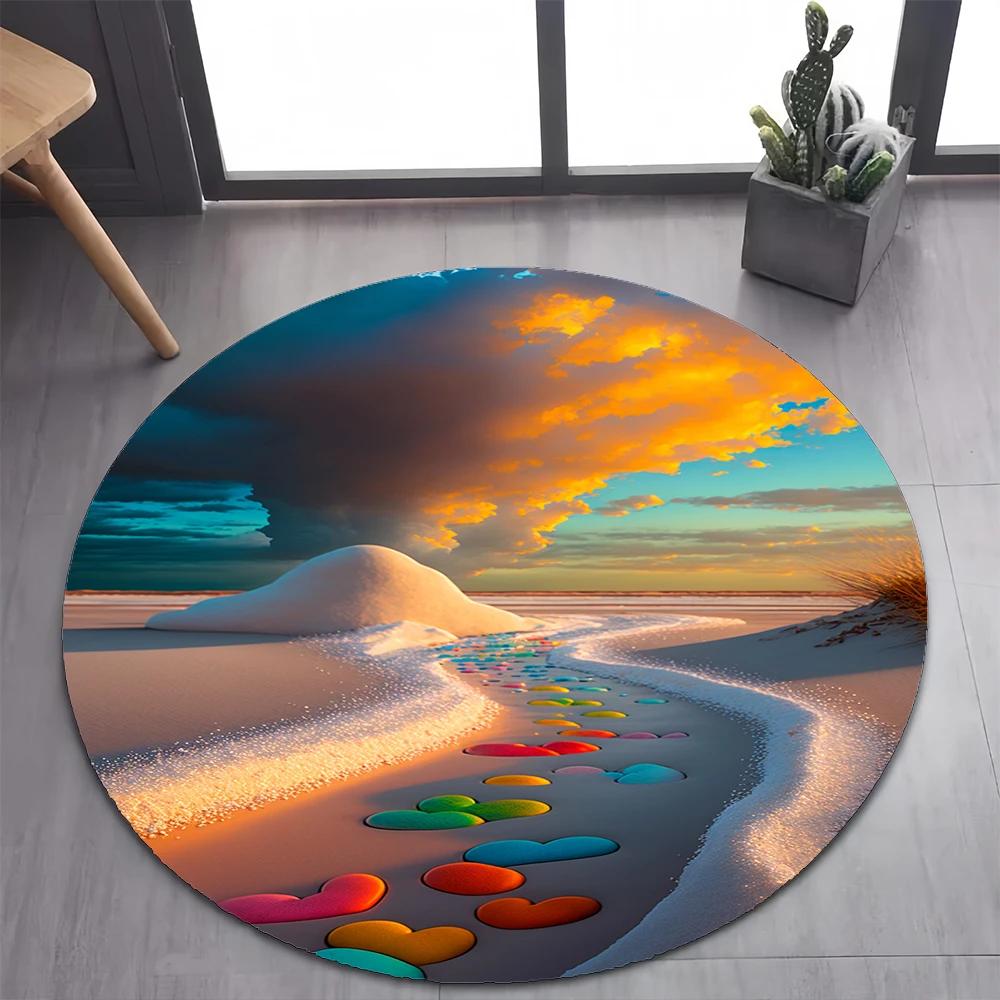 2025 New Style Colorful Rainbow Pebble Road Beach Stone Round Carpet Rug for Bedroom Living Room Decoration,pet Decor Floor Mat
