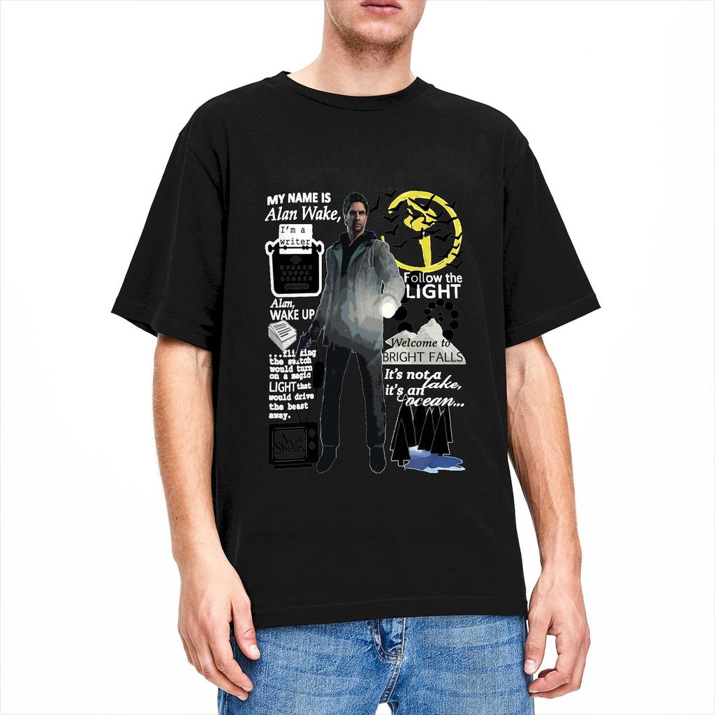 Casual T Shirt Beach Alan Wake Novelty TShirts 100 Cotton Tee Shirt for Men Y2K Basic Short Sleeve Clothing