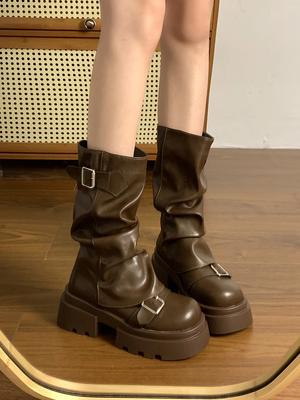 Short Boots Women's 2025 New Spring and Autumn Winter Retro Maillard Mid Boots Women's