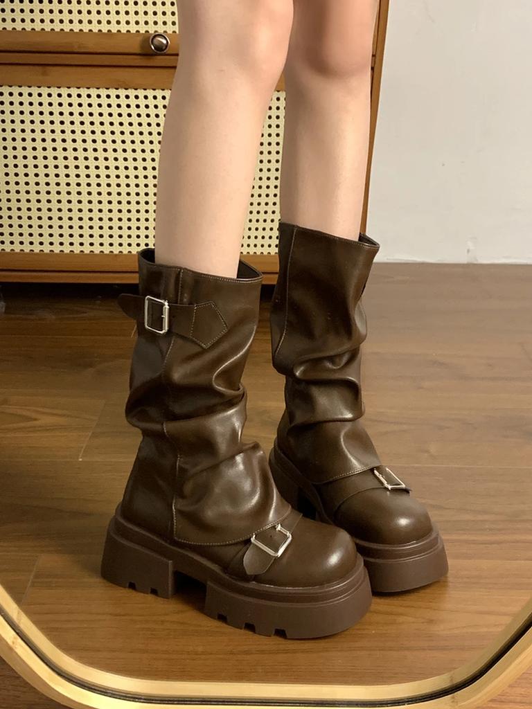 Short Boots Women'S  New Spring And Autumn Winter Retro Maillard Mid Boots Women'S