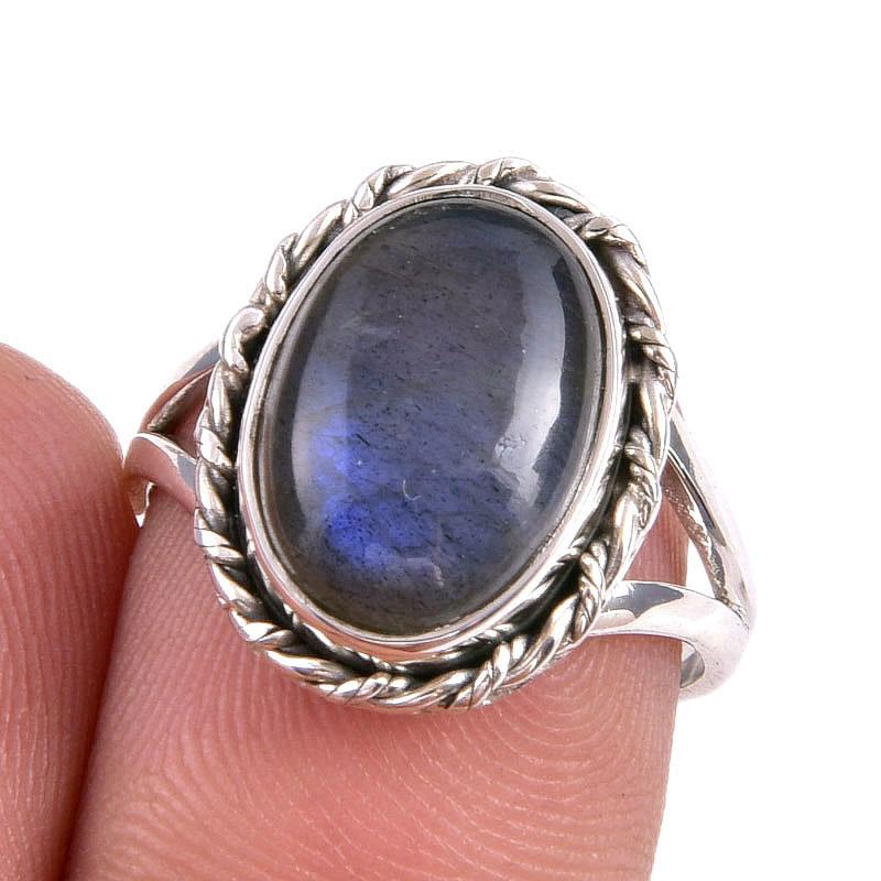

Natural Labradorite Gemstone 925 Solid Sterling Silver Jewelry Ring S.6.5 L2m45