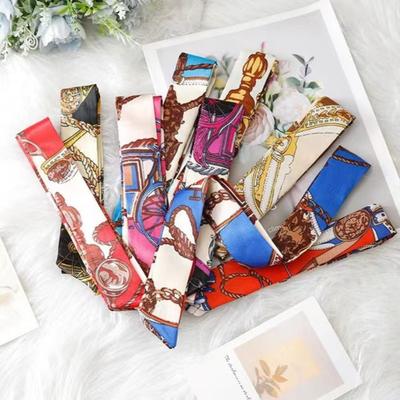 New Print Flower Small Scarf for Women Handle Bag Ribbons Brand Fashion Head Scarf Small Long Skinny Scarves Wholesale Headbands