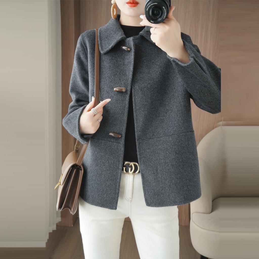 Manteau Court en Cachemire Double Face Haut de Gamme pour Femme Automne/Hiver 2025 - Manteau d'Extérieur en Laine Tendance pour Petite