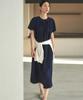 Aesmoeo Elin Shirred Long Dress (Navy)
