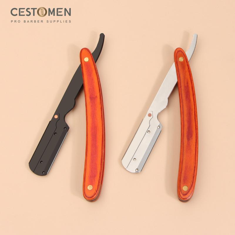 CESTOMEN Men Shaving Tool Stainless Steel Folding Classic Wood Shaver Razor Professional Manual Razors Knife Holder For Beard Styling