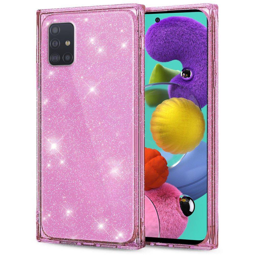 Square Glitter case for Samsung Galaxy A51 4G, Rose Gold