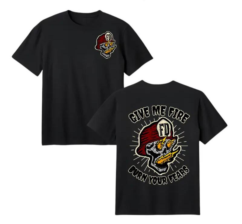 Give Me Fire Burn Your Fears T-Shirt, Vintage Streetwear Firefighter Skull Graph S разноцветный