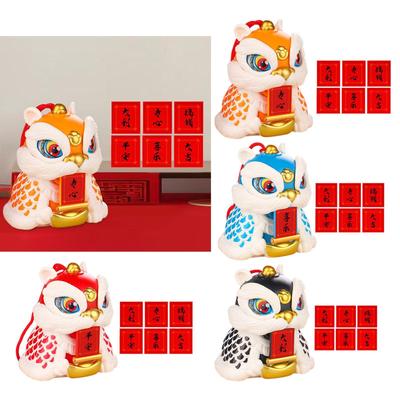 Ornement Statue de Lion Éveillé Décoration Nouvel An Chinois Polyvalent avec Autocollant