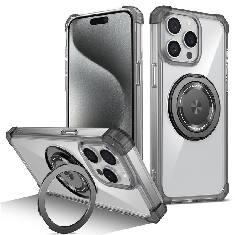 Applicable to iPhone17Pro max Golden Shield 360 Rotating Ring Mobile Phone Case Apple 14 Magnetic Charging Transparent Case