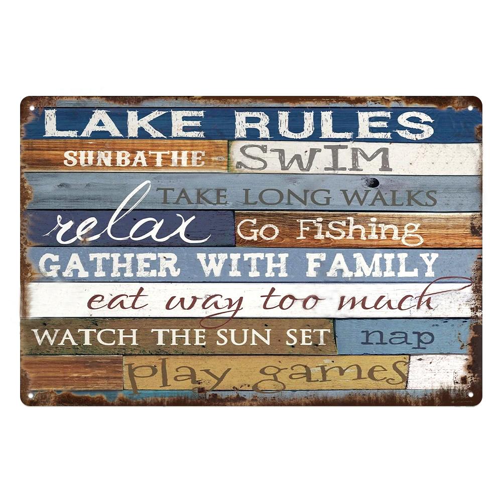Lake House Posters Vintage Metal Tin Signs Decor Rustic Plaque Metal Plate Wall Art Decor for Living Room