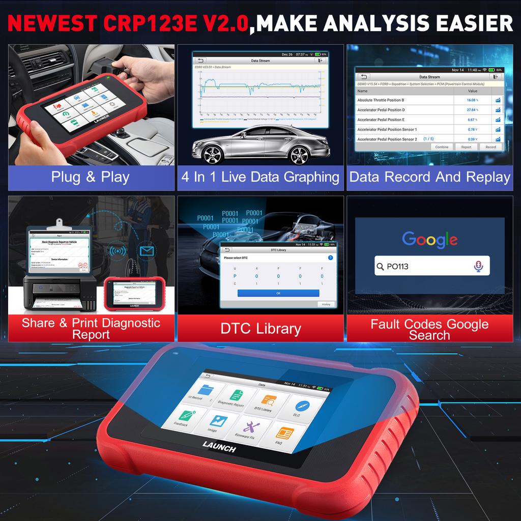 LAUNCH X431 CRP123E V2.0 OBD2 Scanner ENG ABS Airbag SRS AT Auto Diagnostic Tool 7 Reset Code Reader Automotive tools PK CRP123