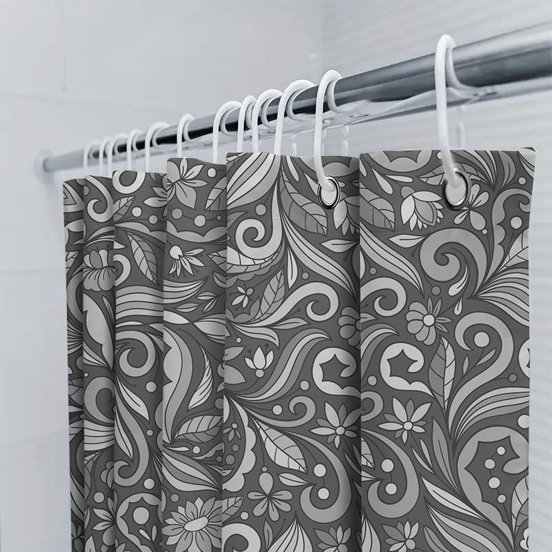 Black White Floral Shower Curtain With Swirls Waves Bathroom Decor For Home Kitchen Or Bathroom Large Size 72 X 84 Gray Shabby C