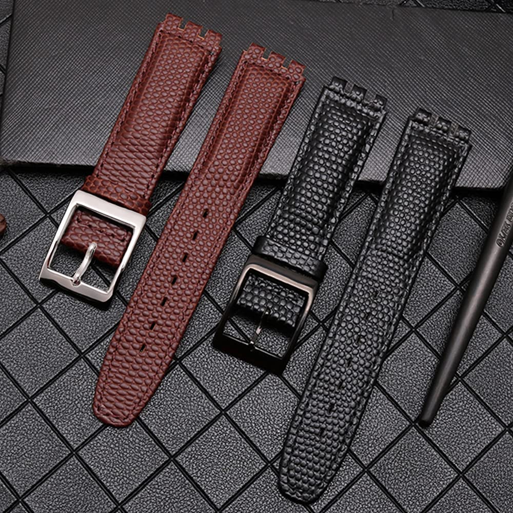 ZHUOLEI Swatch Watch Strap, 17mm/19mm, Brown, Includes 3 Spring Bars, Spring Bar Remover, and Box