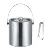 Buuyyaa Ice Bucket, Stainless Steel, with Lid & Ice Tongs, Thermos, Professional Grade for Restaurants, Silver, Large Capacity Ice Container (1.6L)