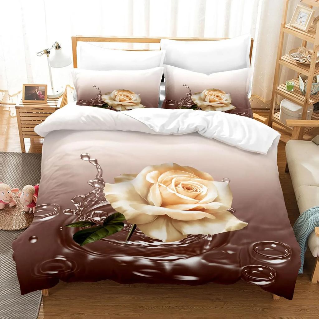 Poppy Flowers Bedding Sets Printed Jacquard Weave Bed Cover with Pillowcases Bedclothes Bedroom Comforter Set King Size Luxury