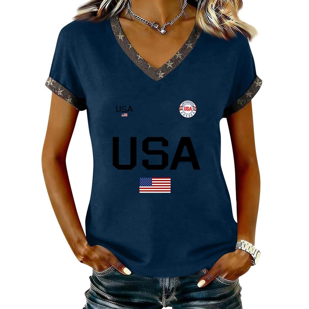Long Sleeve Shirts for Women Womens Long Sleeve Tops Long Sleeve Tops for Women Womens Long Sleeve T Shirts USA Print V Neck Casual Tee