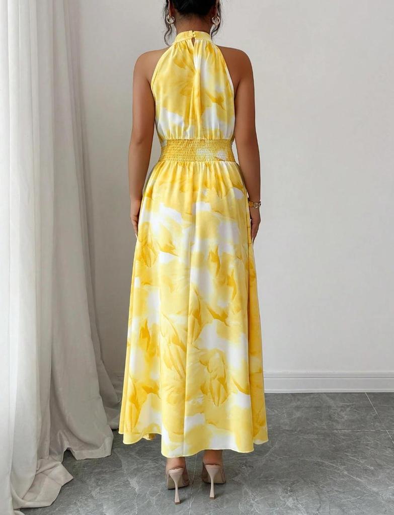 Women's Halter Neck Ruched Waist Sleeveless Ruffle Dress for Summer 2026