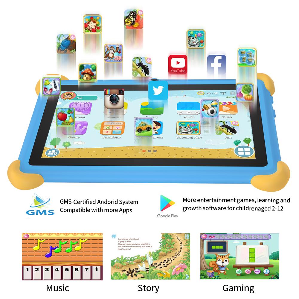 BDF Tableta KeDou WiFi 5G de 7 pulgadas para niños, tableta Android 9.0, 32 GB, bonito diseño, regalo de entretenimiento y aprendizaje para niños