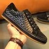 European Style Black Men Suede Shoes Genuine Leather Casual Sneakers Weaving Pattern Nature Leather Men Urban Daily Casual Shoes