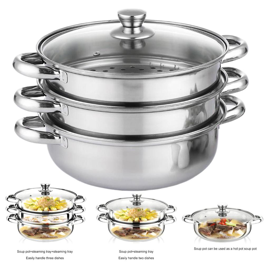 3 Tier Steamer Cooker with Lid Stainless Steel Food Steamer Multipurpose Steamer for Vegetable Dumpling Stock Sauce Food